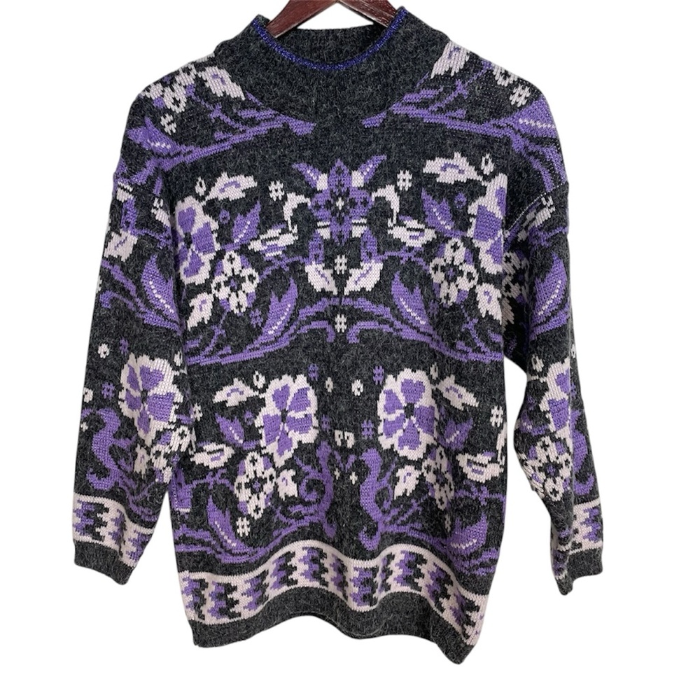 Vintage Bramble Lane Purple and Gray Sweater Size Medium